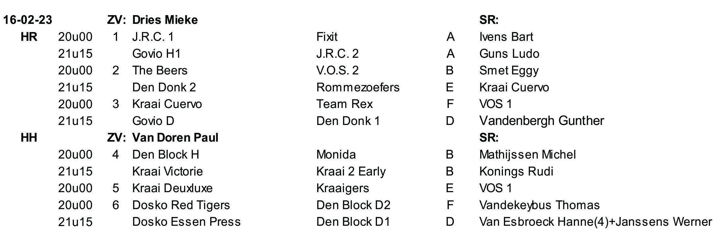 Scheidsrechters 16 februari 2023