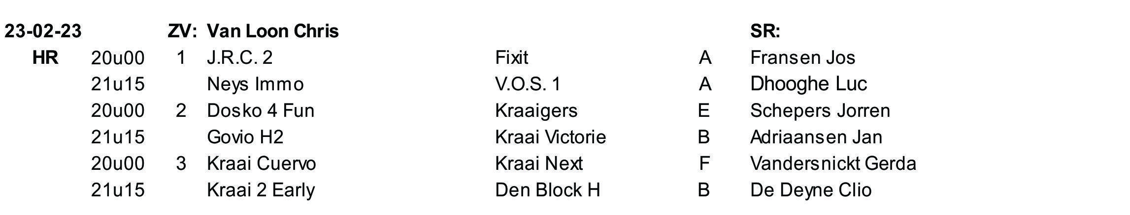 Scheidsrechters 23 februari 2023